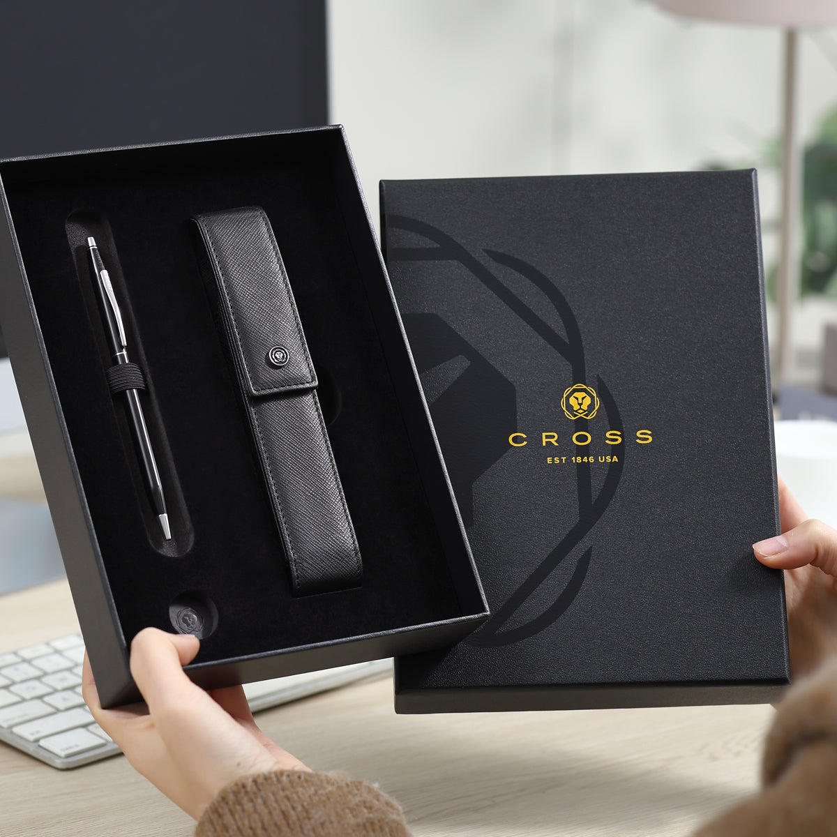 Cross Gift Set - Classic Century Black BP with Black Saffiano Leather Pen Case