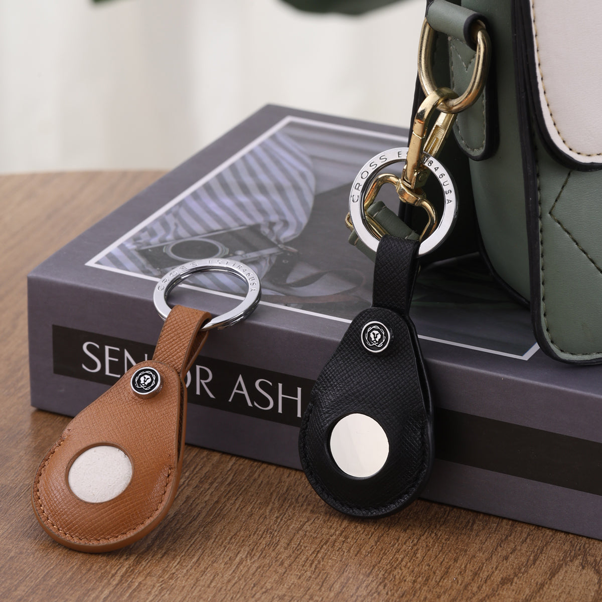 Cross Gift Set - Calais Black BP with Black Saffiano Leather Smart Tracker Key Chain