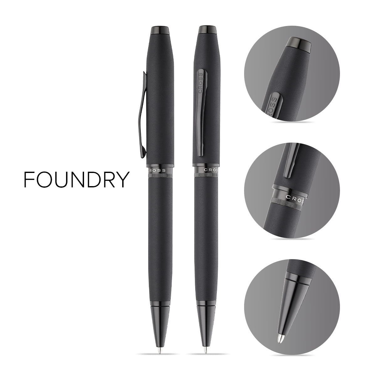 Cross Foundry Matt Black w/PVD Black Trim Ballpoint Pen