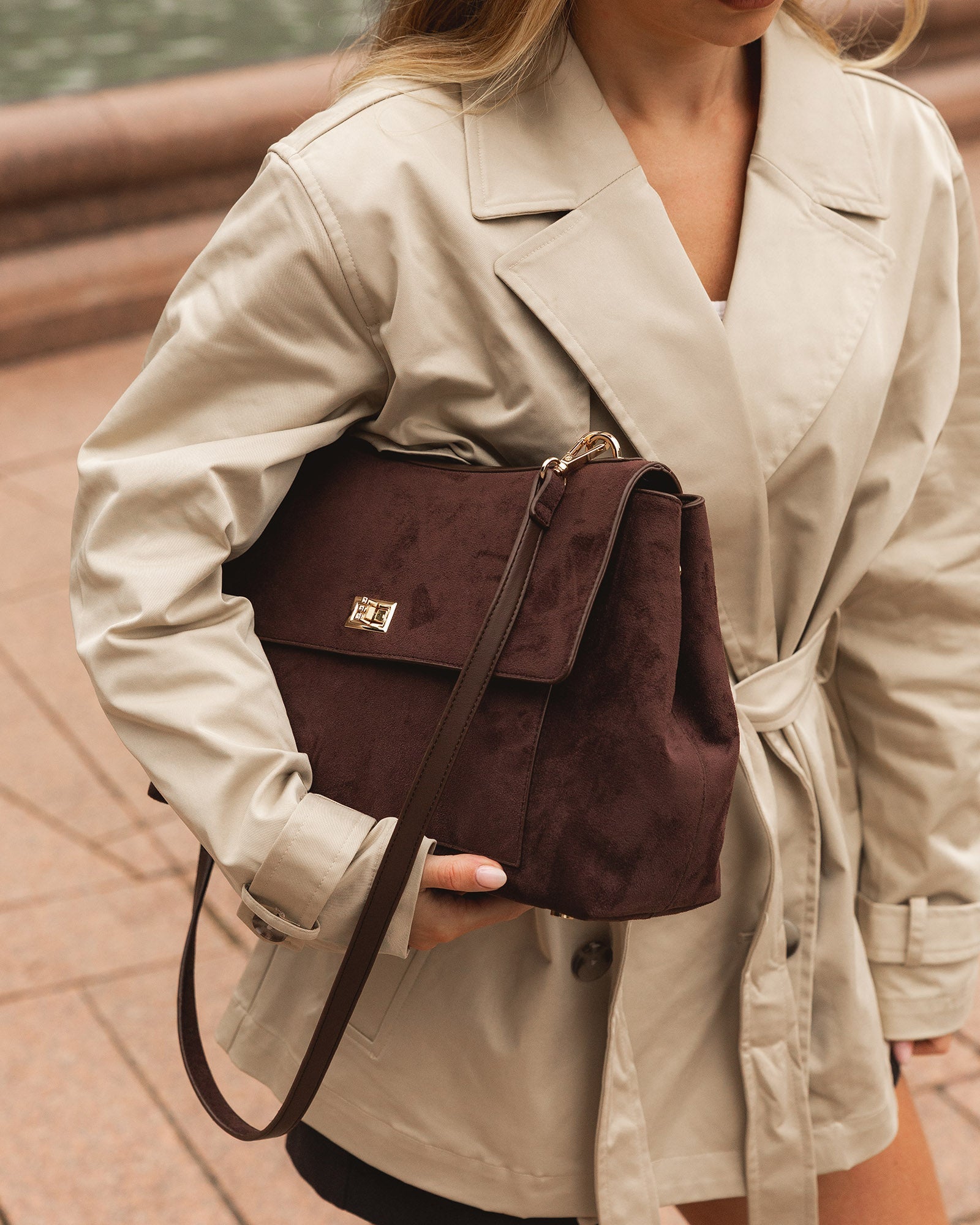 Arden Suedette Shoulder Bag - Chocolate