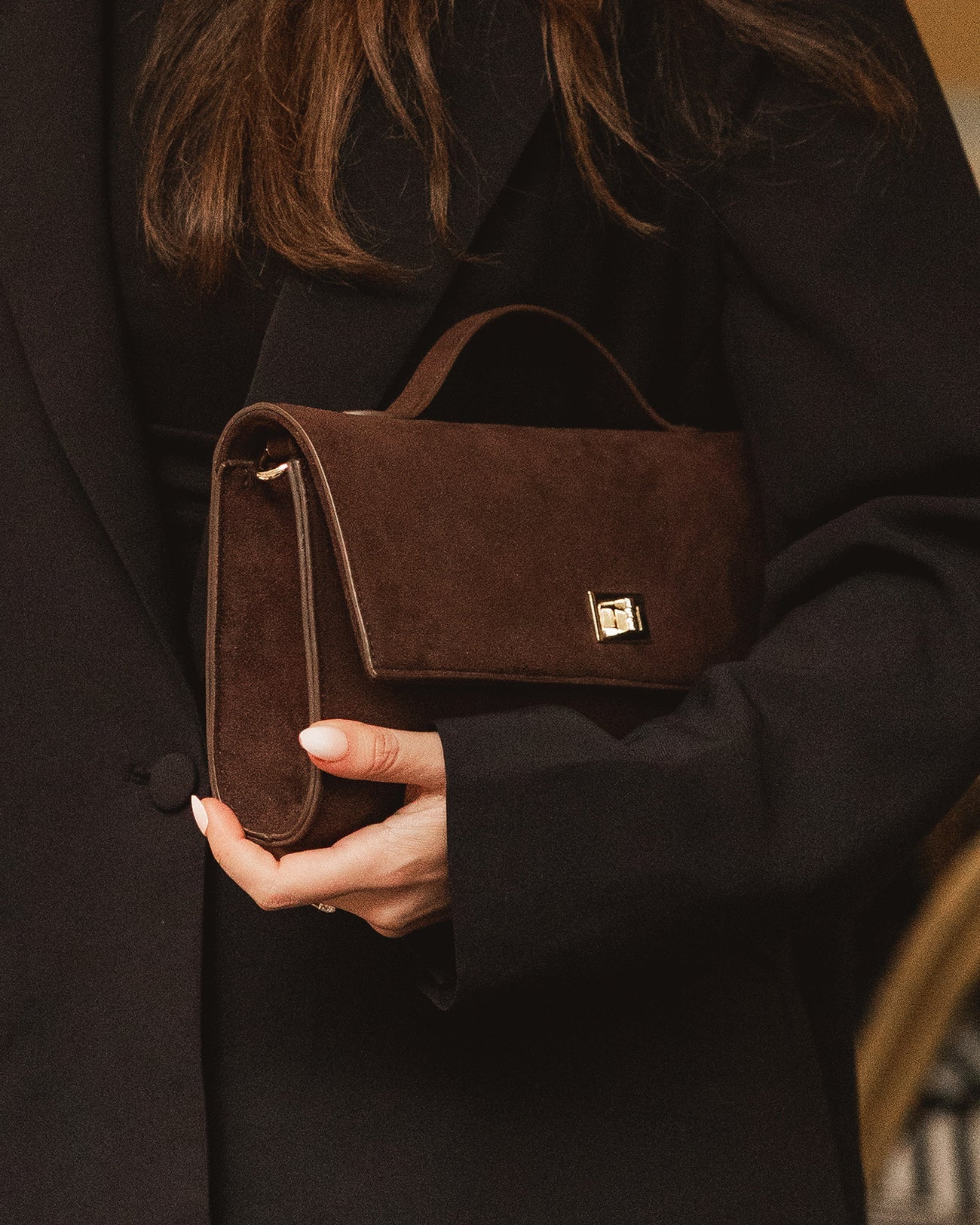 Delaney Suedette Clutch - Chocolate