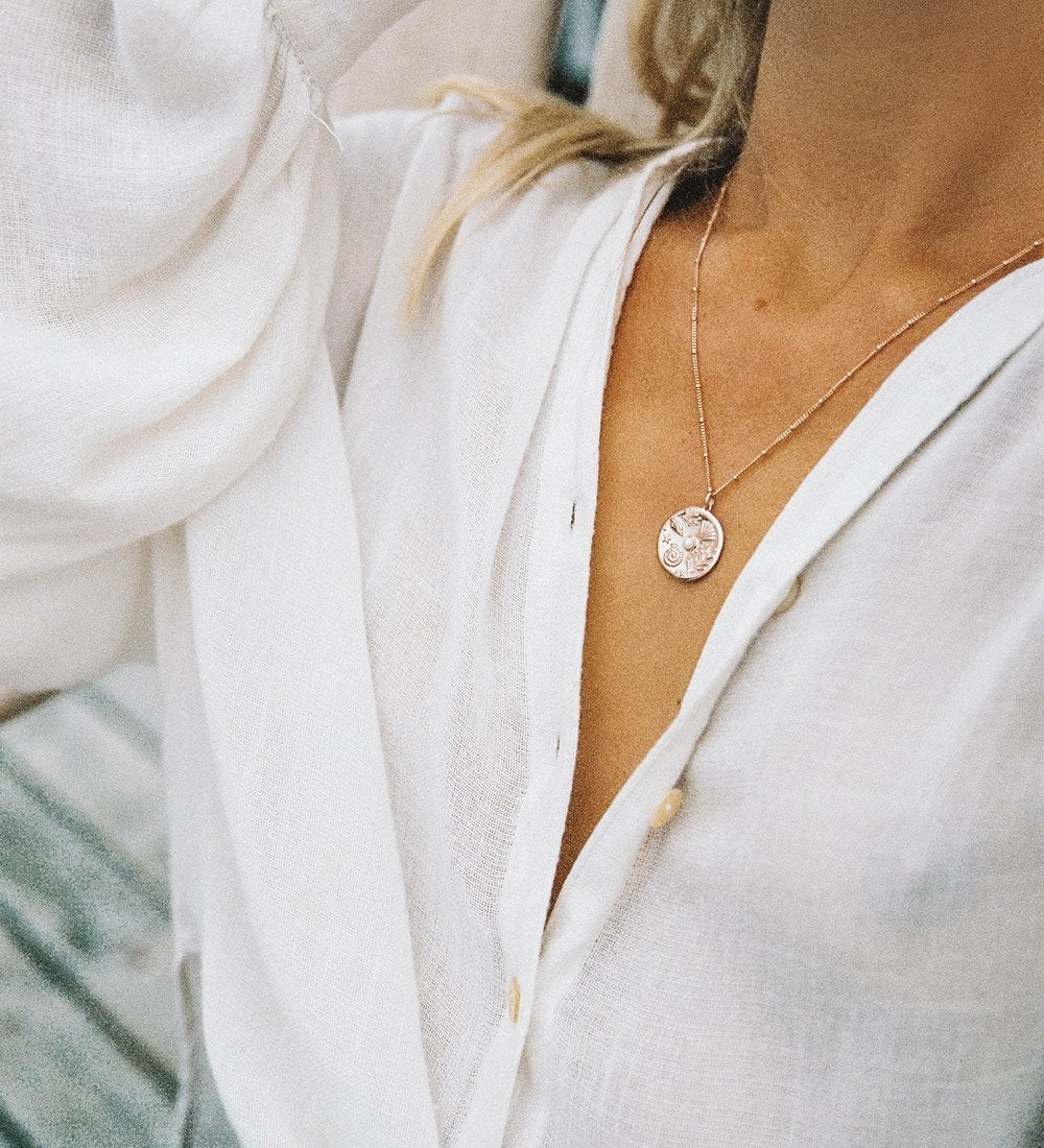 By the Sea Coin Necklace  (Sterling Silver )