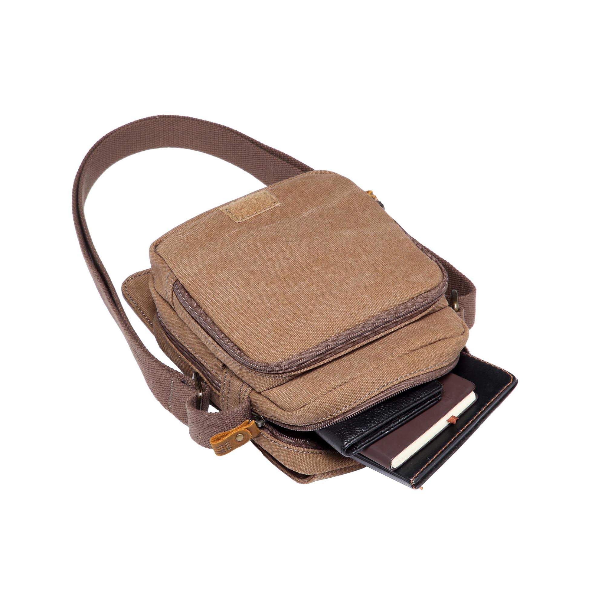Classic 239 Small zip front cross body bag - brown