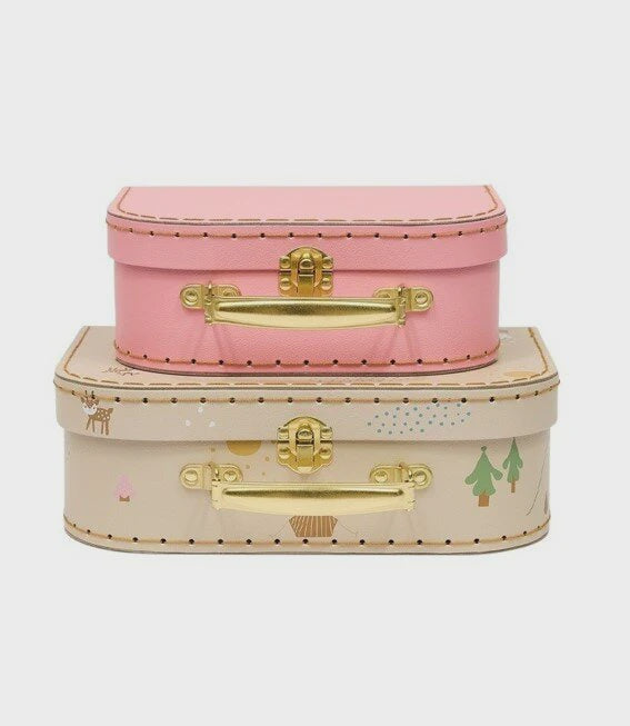 OYOY MINI SUITCASE FRIENDS IN THE FOREST - DEER & DUCK (CAMEL/ROSE)