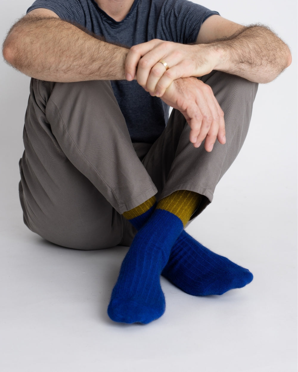 Possum Merino Wool DUNEDIN Socks, Royal Blue + Ecru Olive - Extra Large