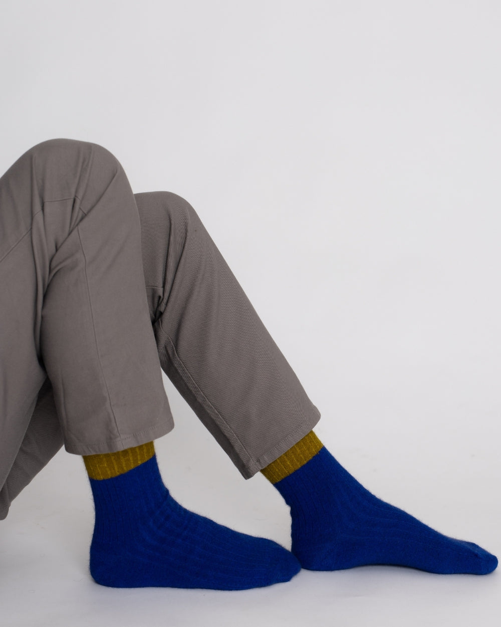 Possum Merino Wool DUNEDIN Socks, Royal Blue + Ecru Olive - Large