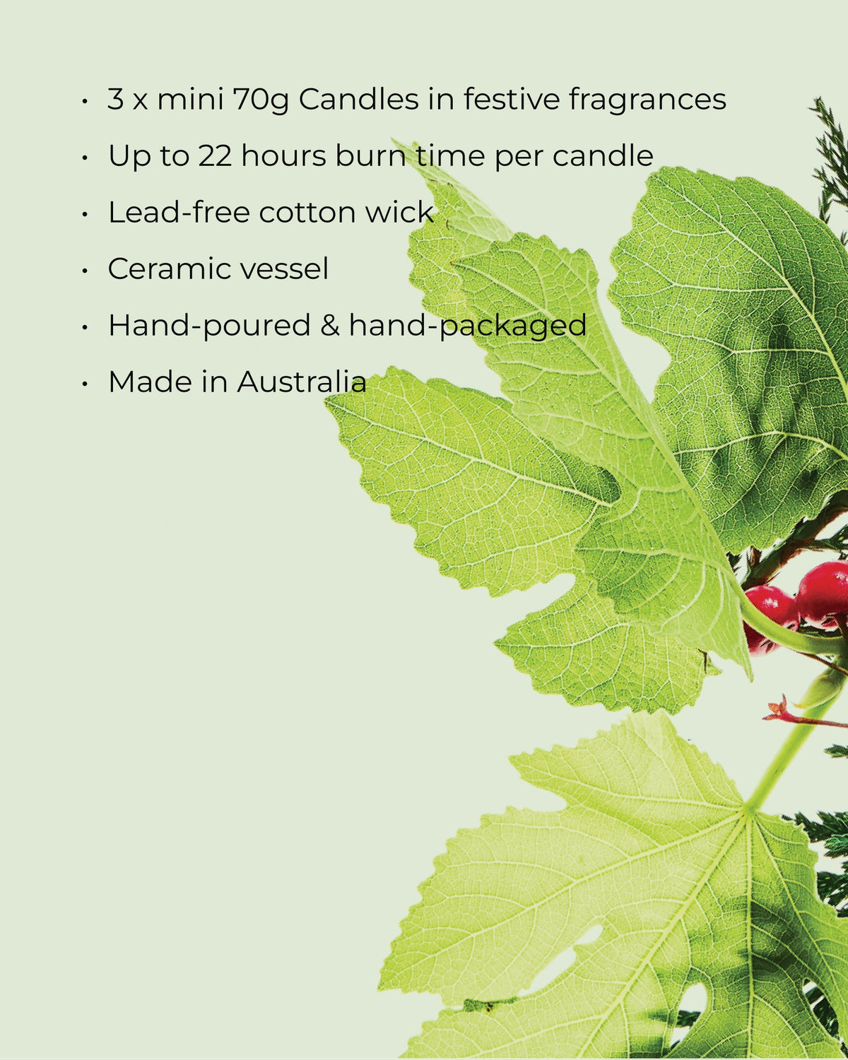 CIRCA 3x70g Candle Trio - Christmas 26 - (RASPBERRY & RHUBARB, WHITE FIG & CEDAR, GINGERBREAD COOKIES)