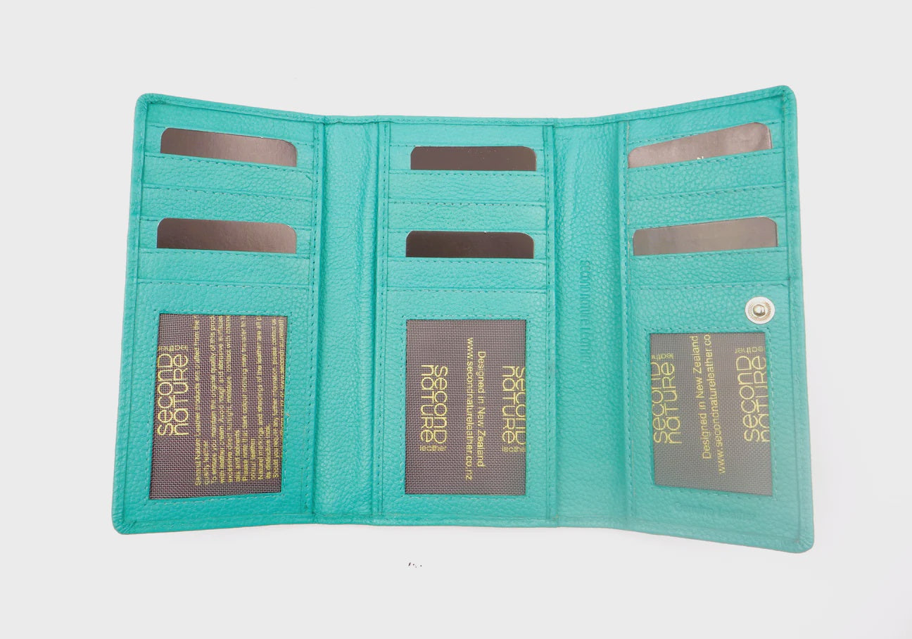 Second Nature Leather Tri-Fold Organiser Wallet - Aqua