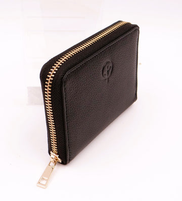 Leather Zip Around Wallet - Black