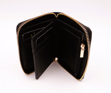 Leather Zip Around Wallet - Black