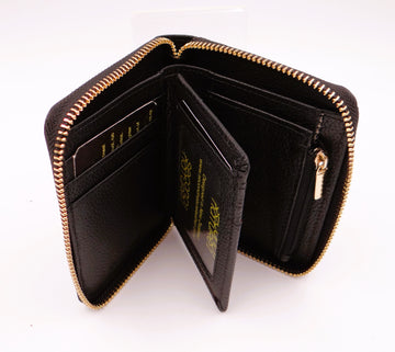 Leather Zip Around Wallet - Black