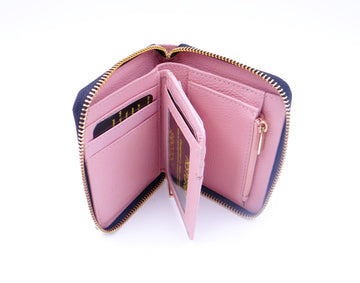 Leather Zip Around Wallet - Pink