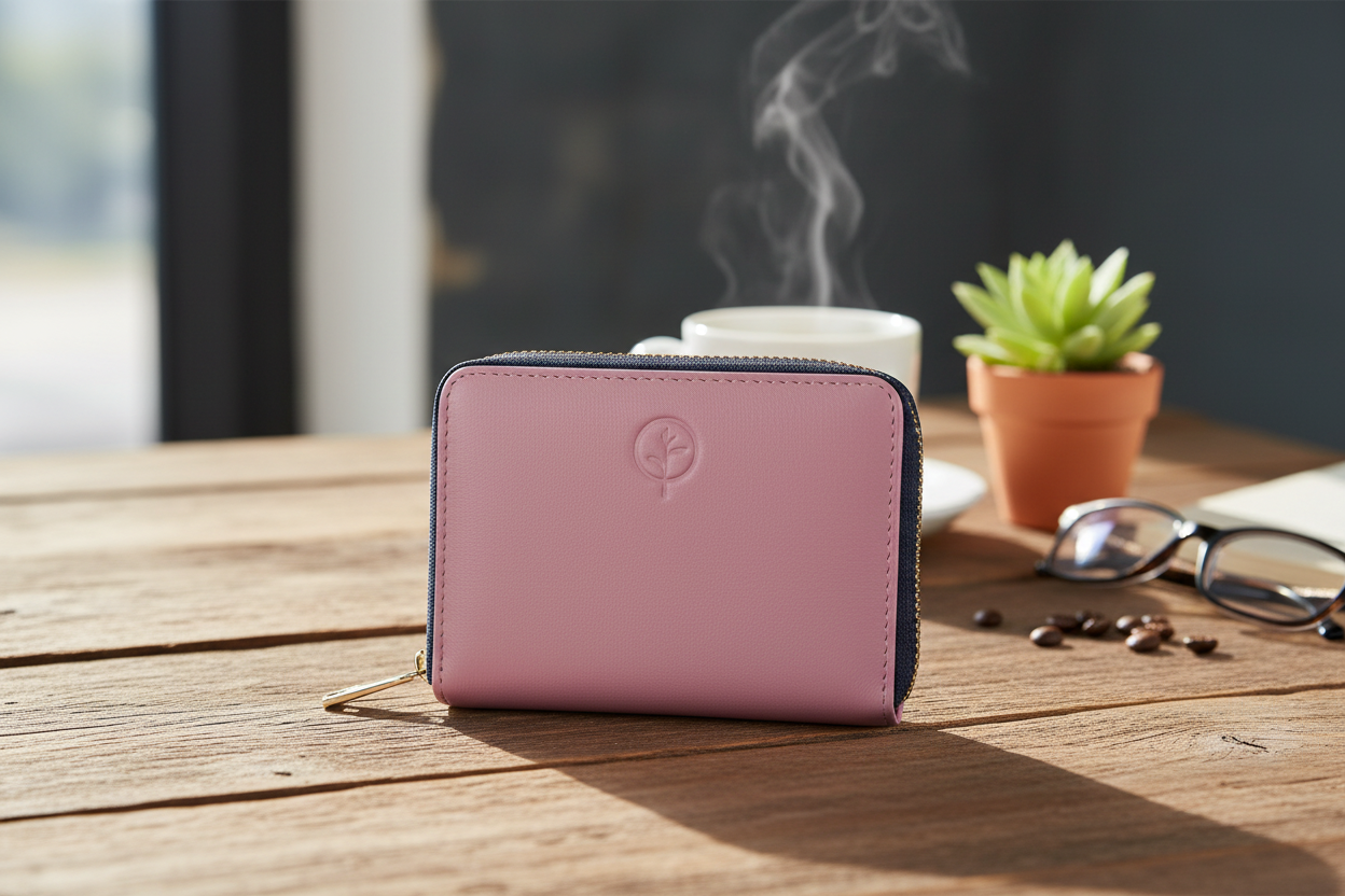 Leather Zip Around Wallet - Pink