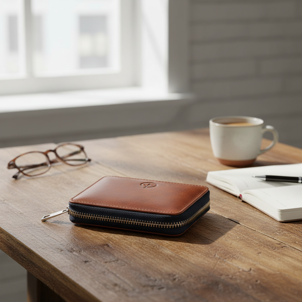 Leather Zip Around Wallet - Tan