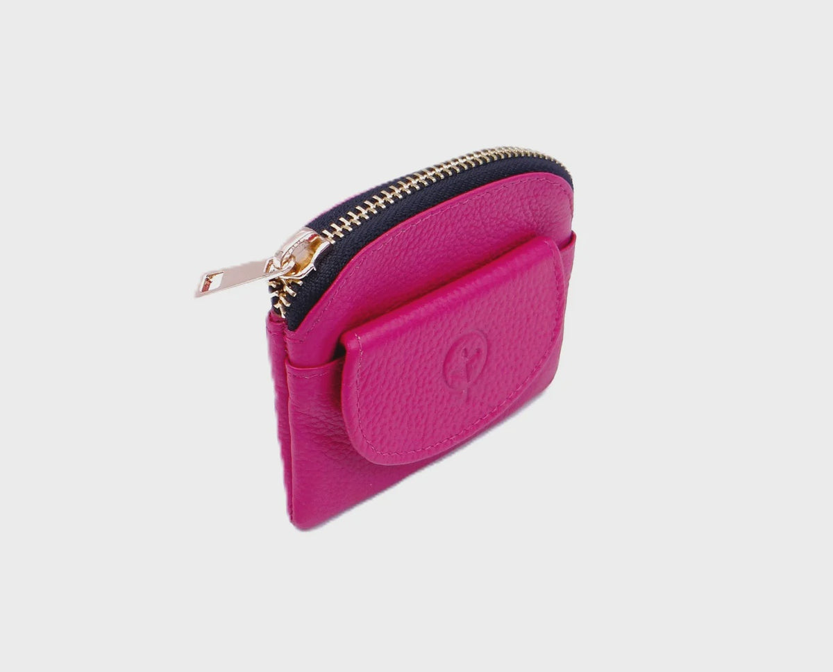 Small leather coin purse  - Fuchsia