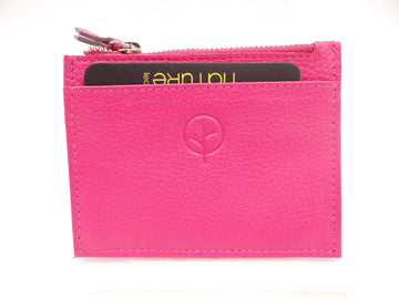 Leather Card & Coin Holder - Fuchsia