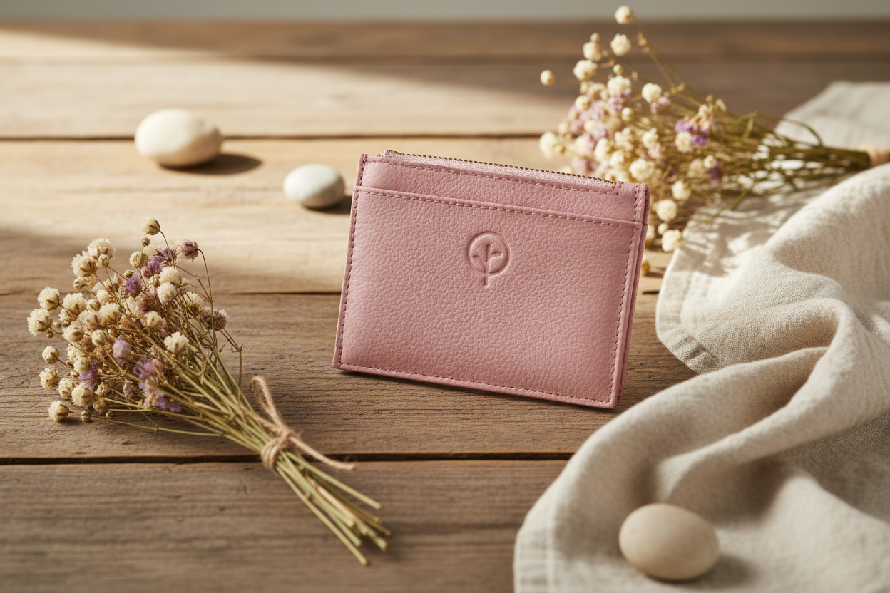 Leather Card & Coin Holder- Pink