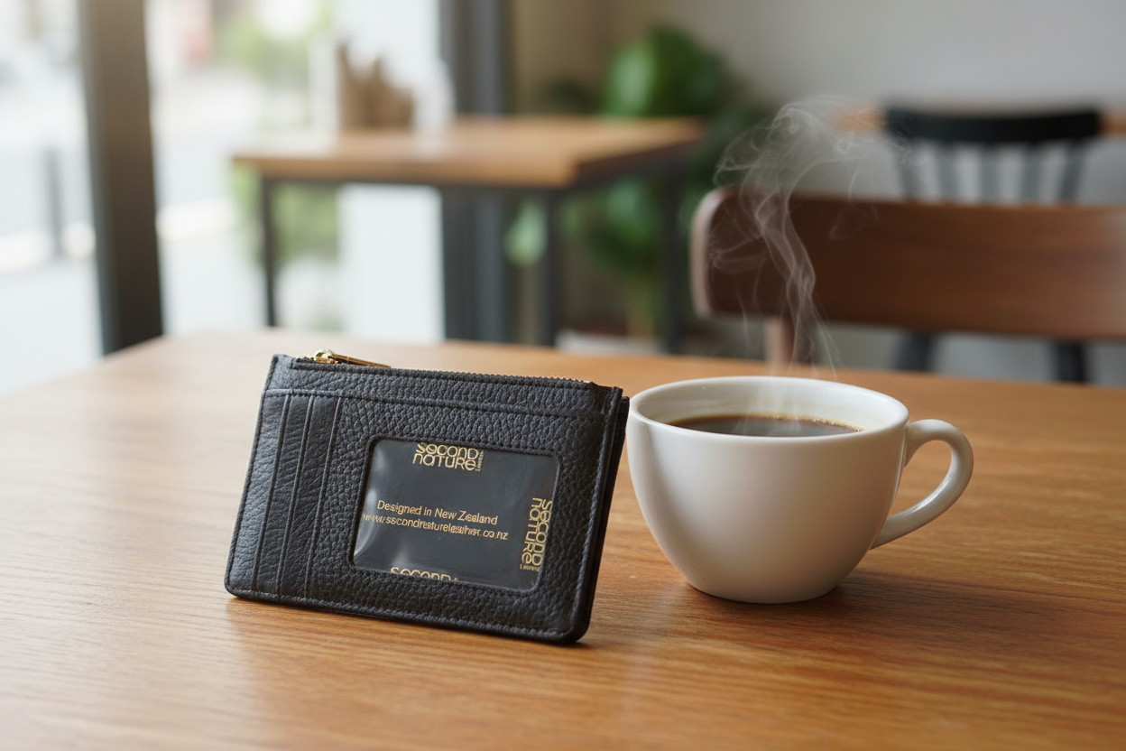 Compact Leather Wallet - Black