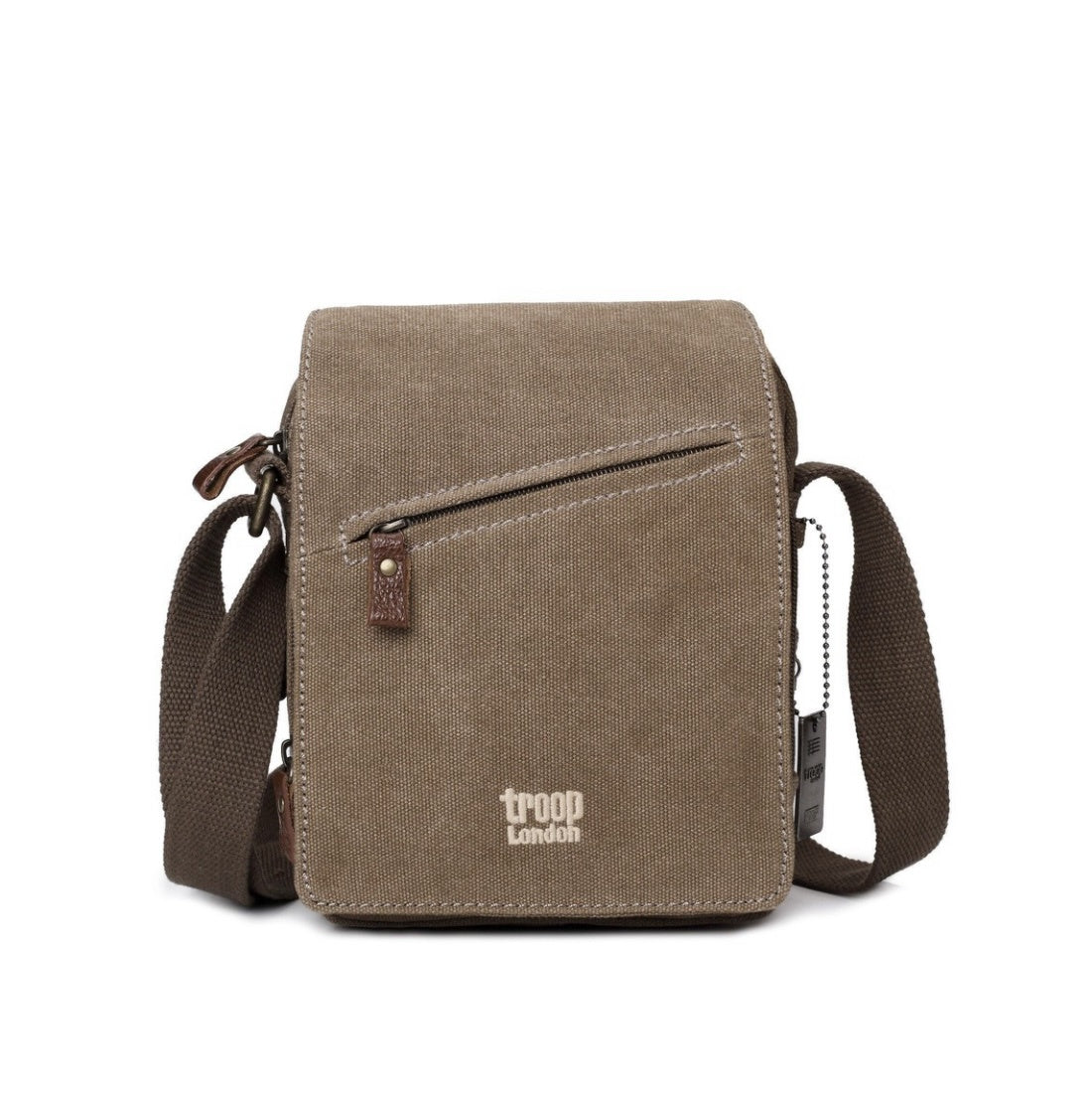 Classic small zip front cross body bag - brown