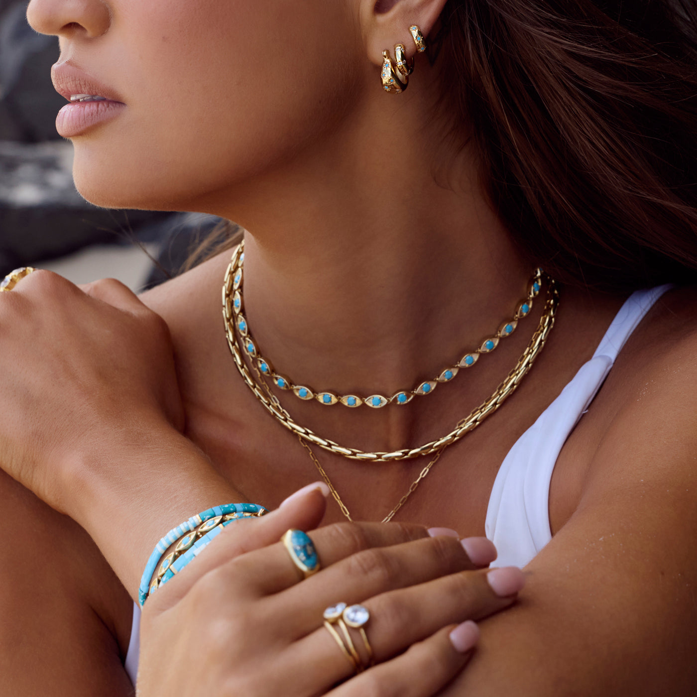 TURQUOISE STARBURST FLARED HOOPS