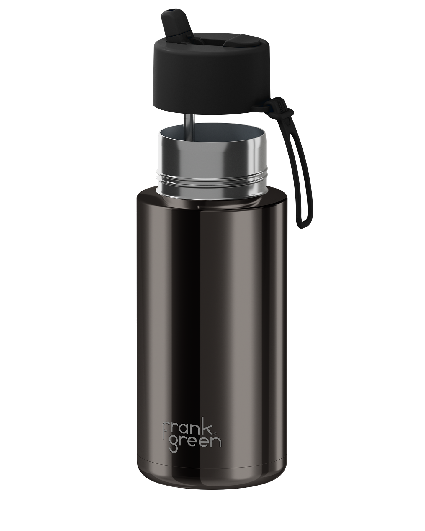 34oz Stainless Steel Ceramic Reusable Bottle Shadow Chrome with Flip Straw Lid