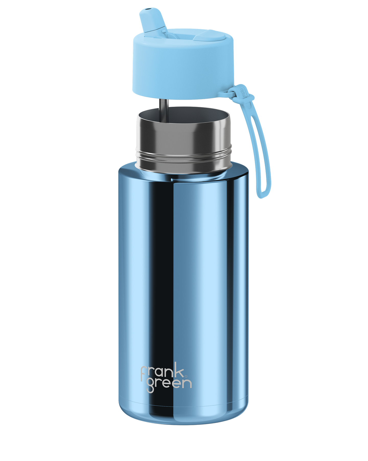 34oz Stainless Steel Ceramic Reusable Bottle Chrome Light Blue with Flip Straw Lid Sky Blue