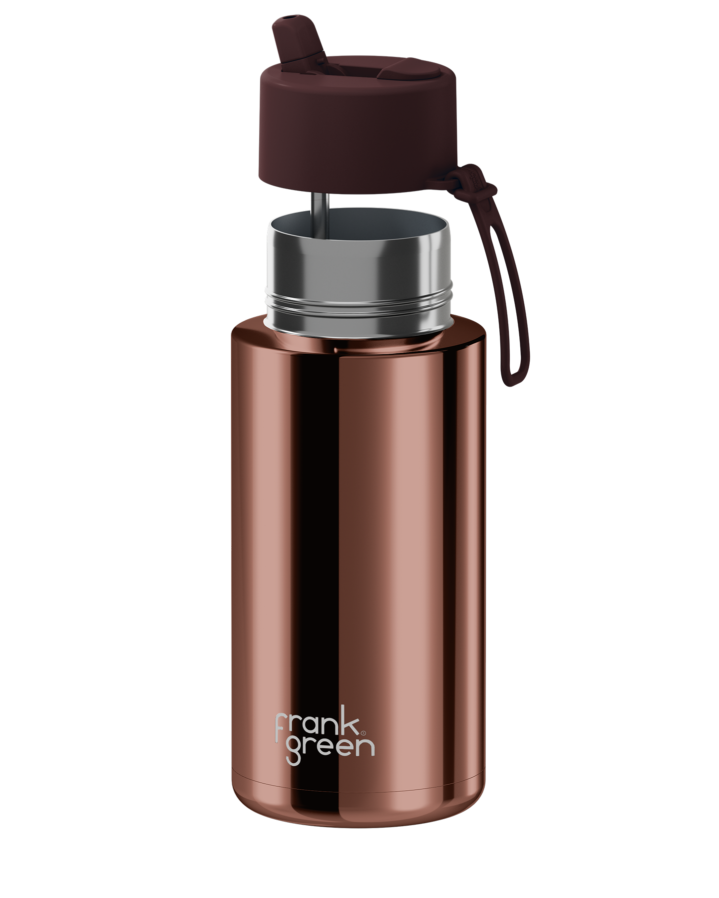 34oz Stainless Steel Ceramic Reusable Bottle Chrome Chocolate with Flip Straw Chocolate