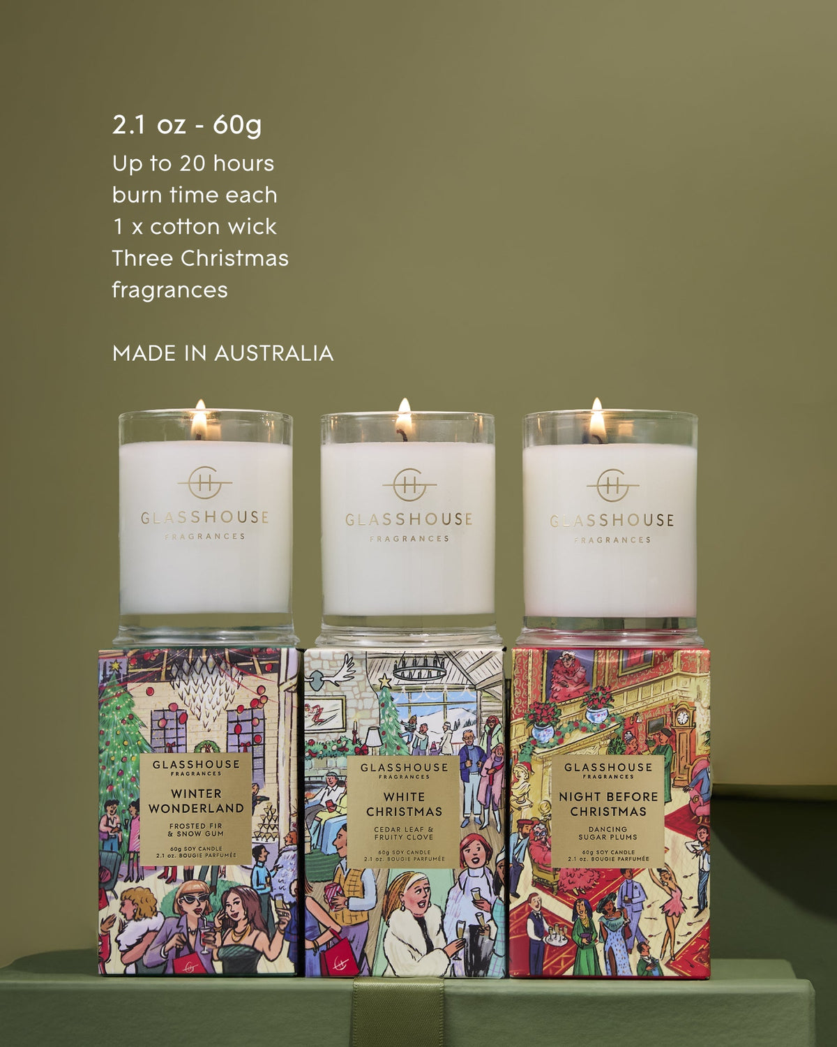 GF 3x60g Candle Trio - Christmas 26  - Night Before Christmas, White Christmas, Winter Wonderland