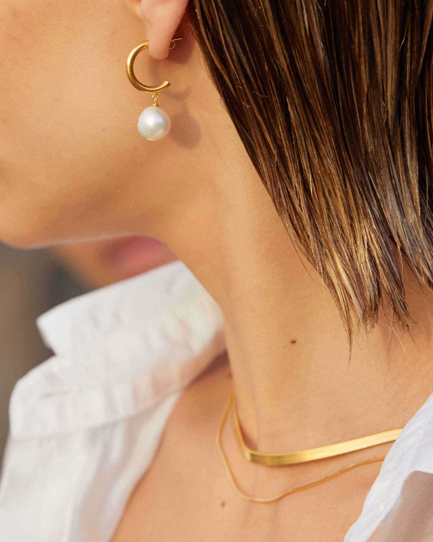 Pearl Drop Hoops (Gold Plated)