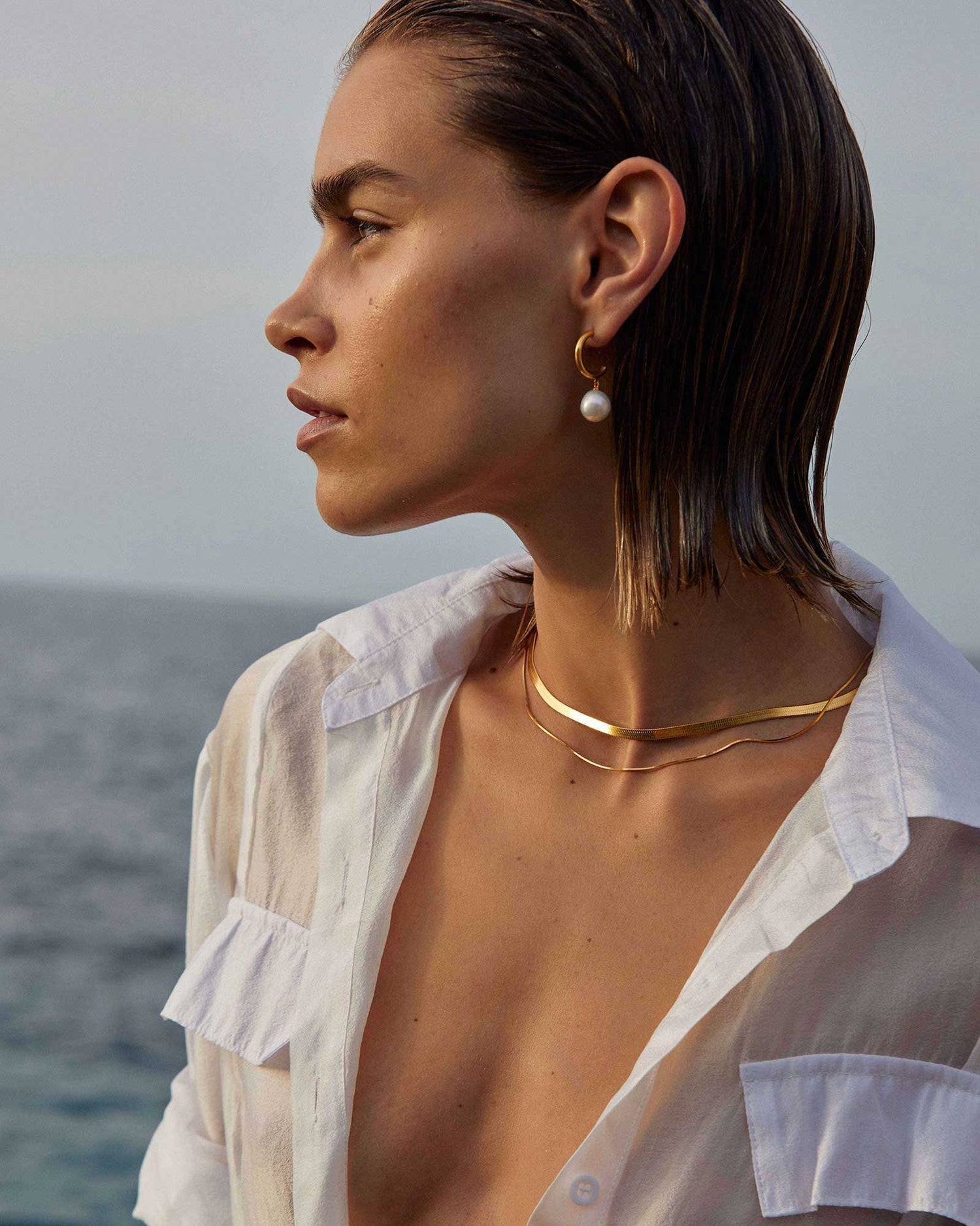 Pearl Drop Hoops (Gold Plated)