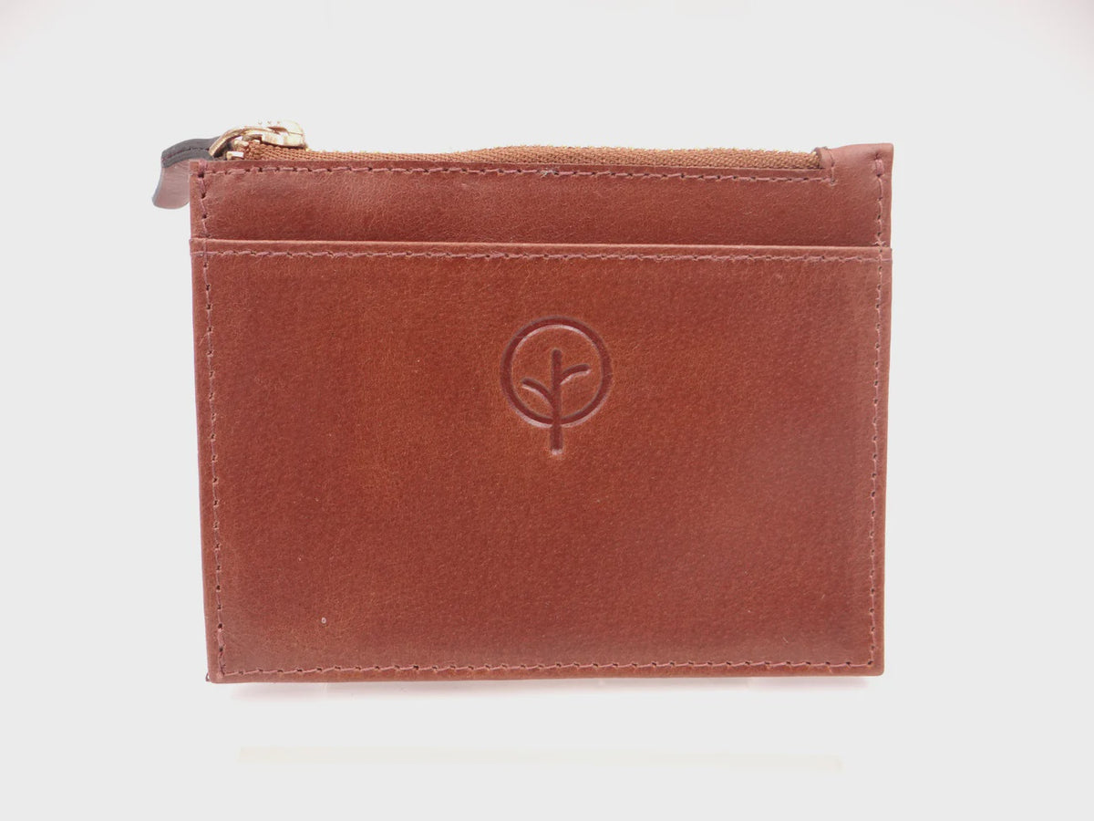 Leather Card & Coin Holder - Tan
