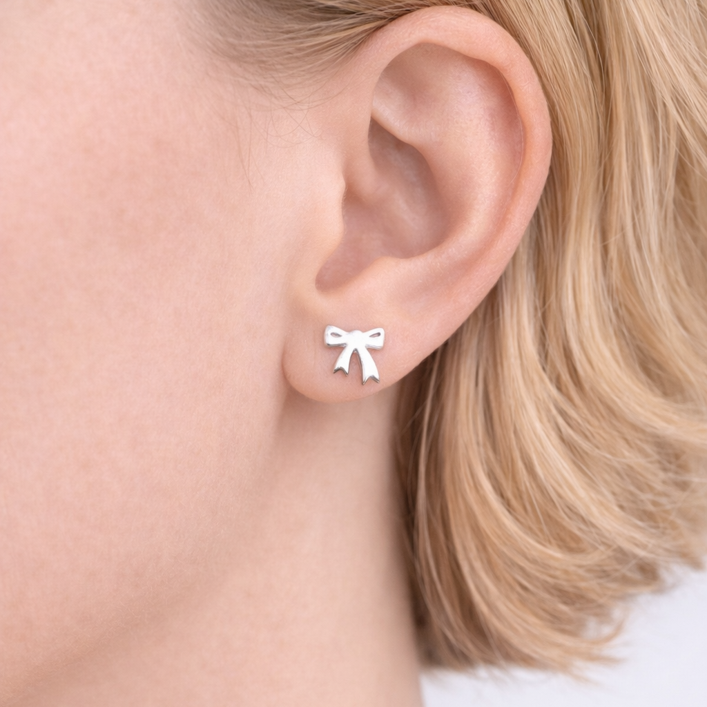 Mini Bow Stud Earrings (Silver)