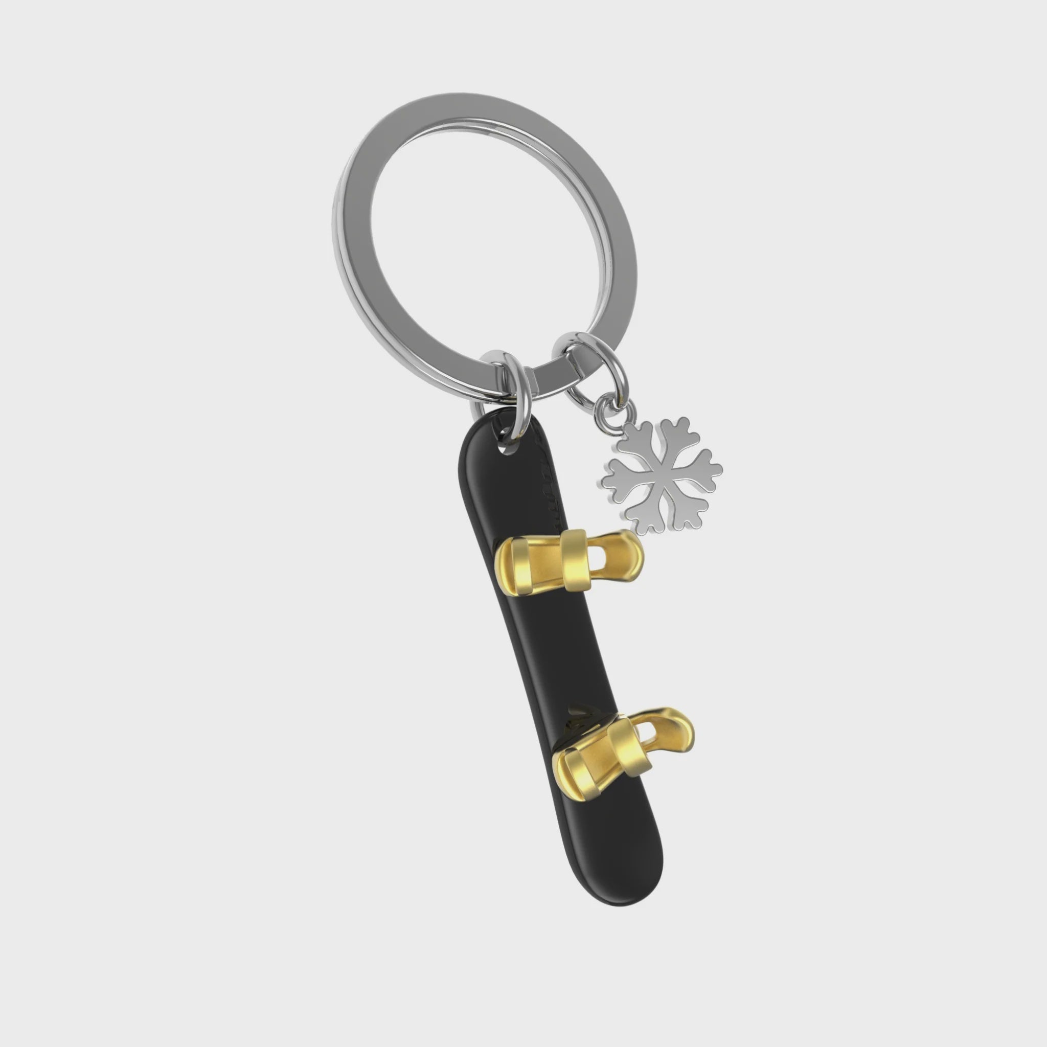 Snowboard Keychain with snowflake charm