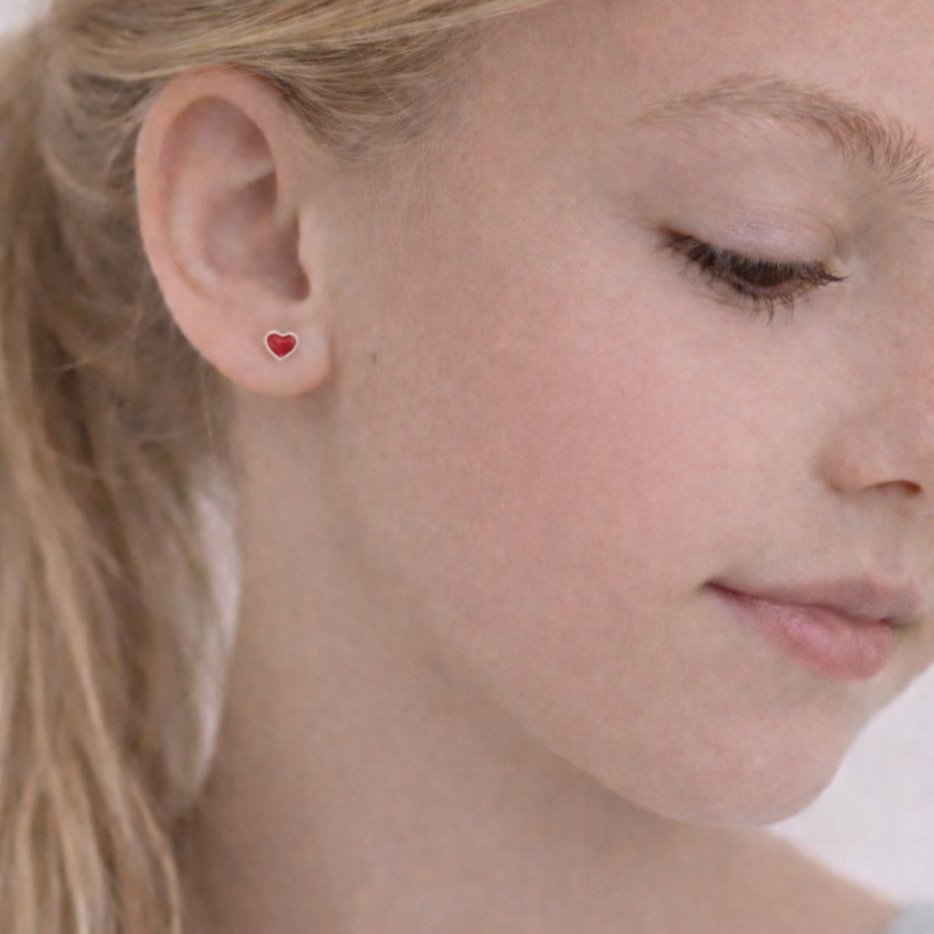 FV Petite Silver earrings - Red Enamel Hearts