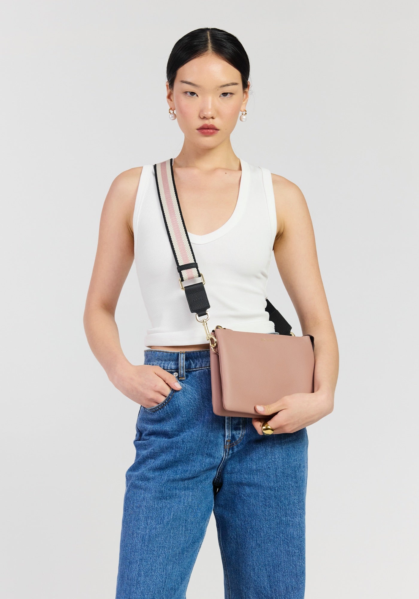 Feature Strap Webbing - Black + RoseWater + White