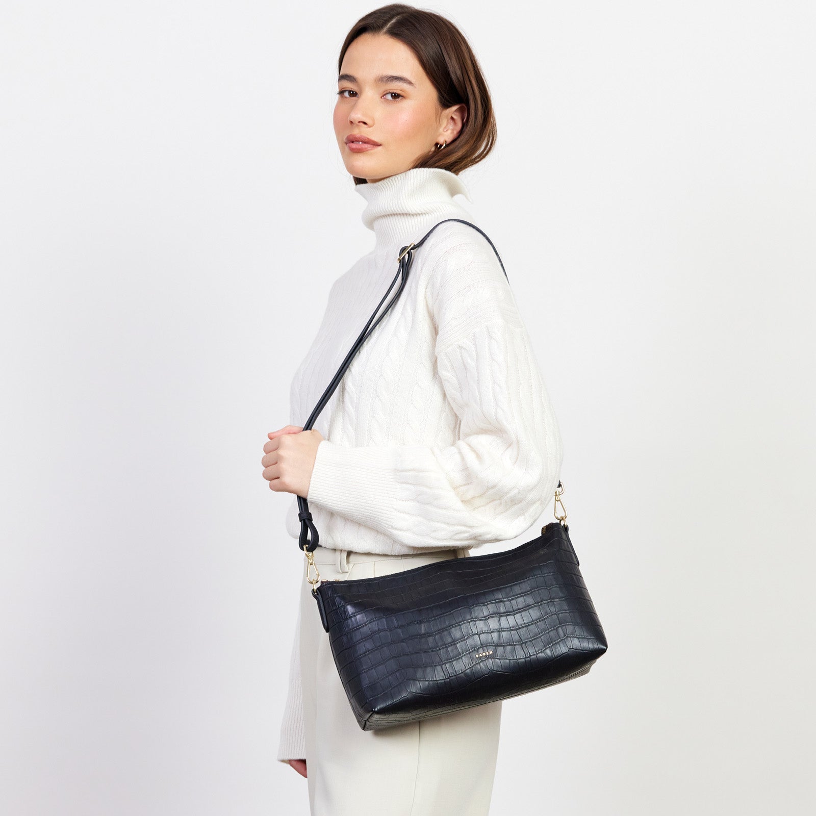 Claudia Shoulder Bag Black Croc