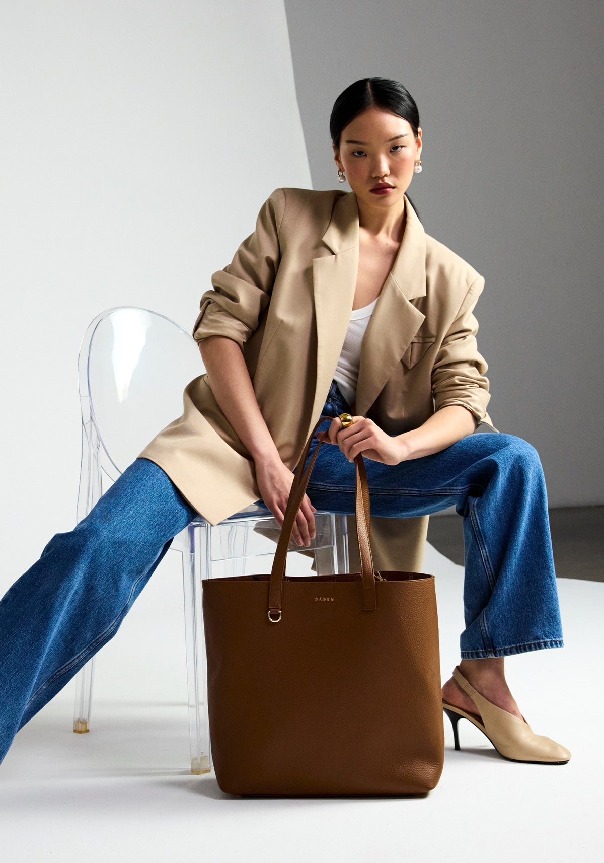 Carter Tote - Tan +  Tan Chain Print