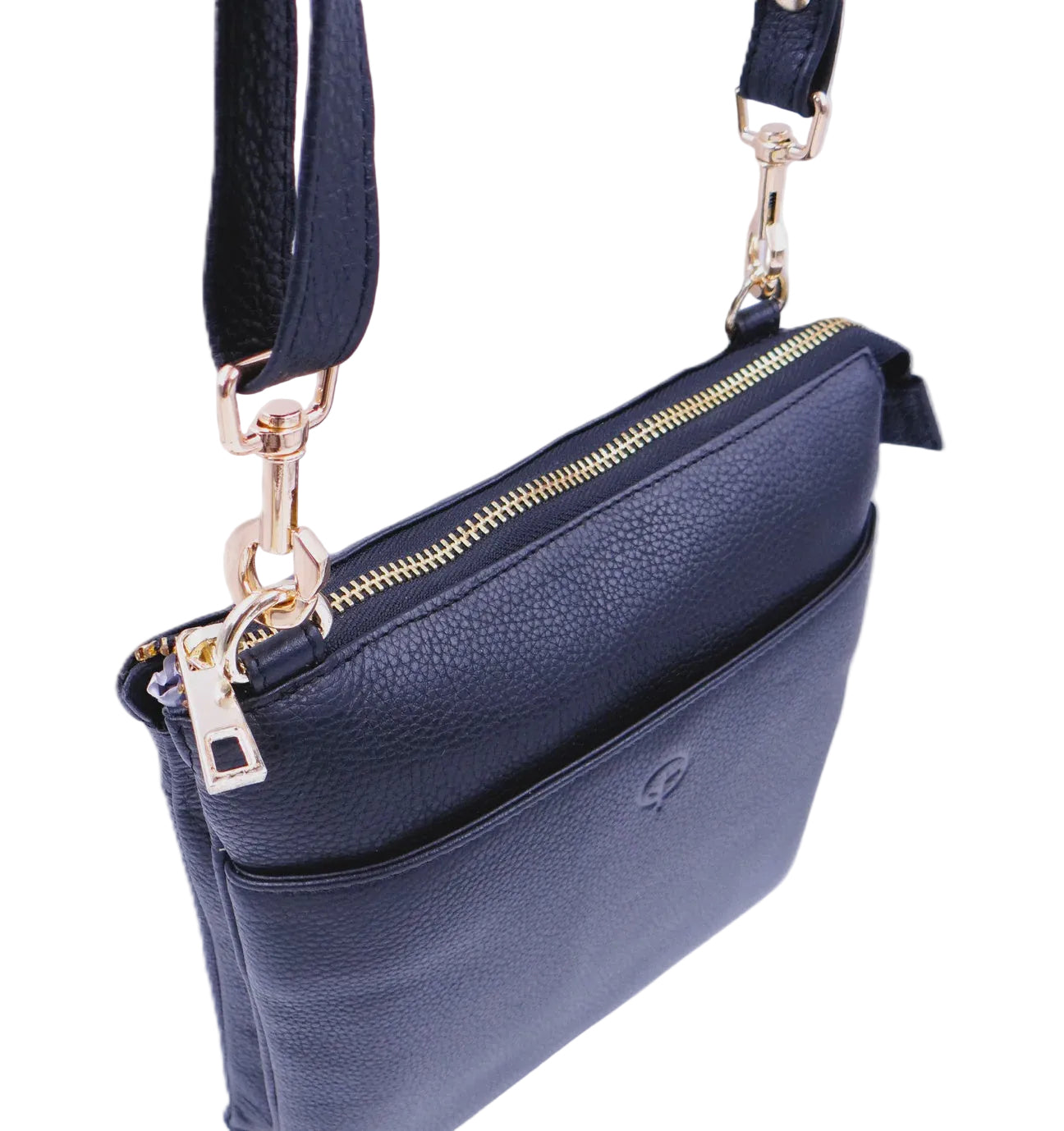 Leather Organiser Crossbody Bag – Black  -