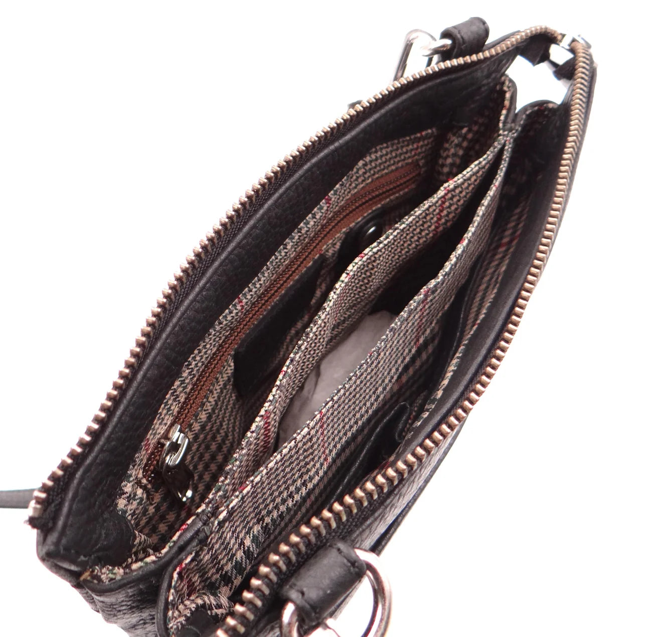 Leather Organiser Crossbody Bag – Black  -