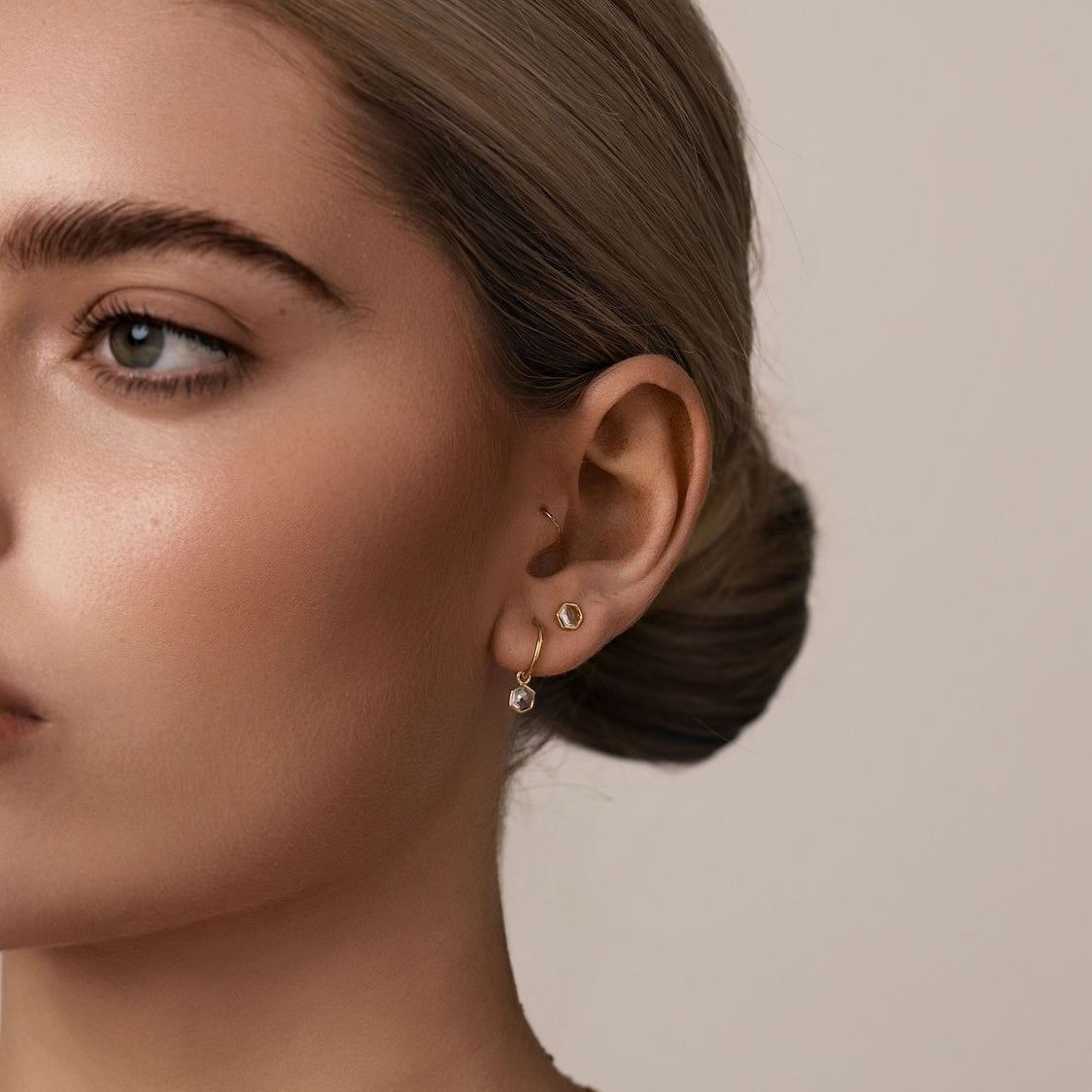 Mini Harmony Hoops (Crystal Quartz/Gold)