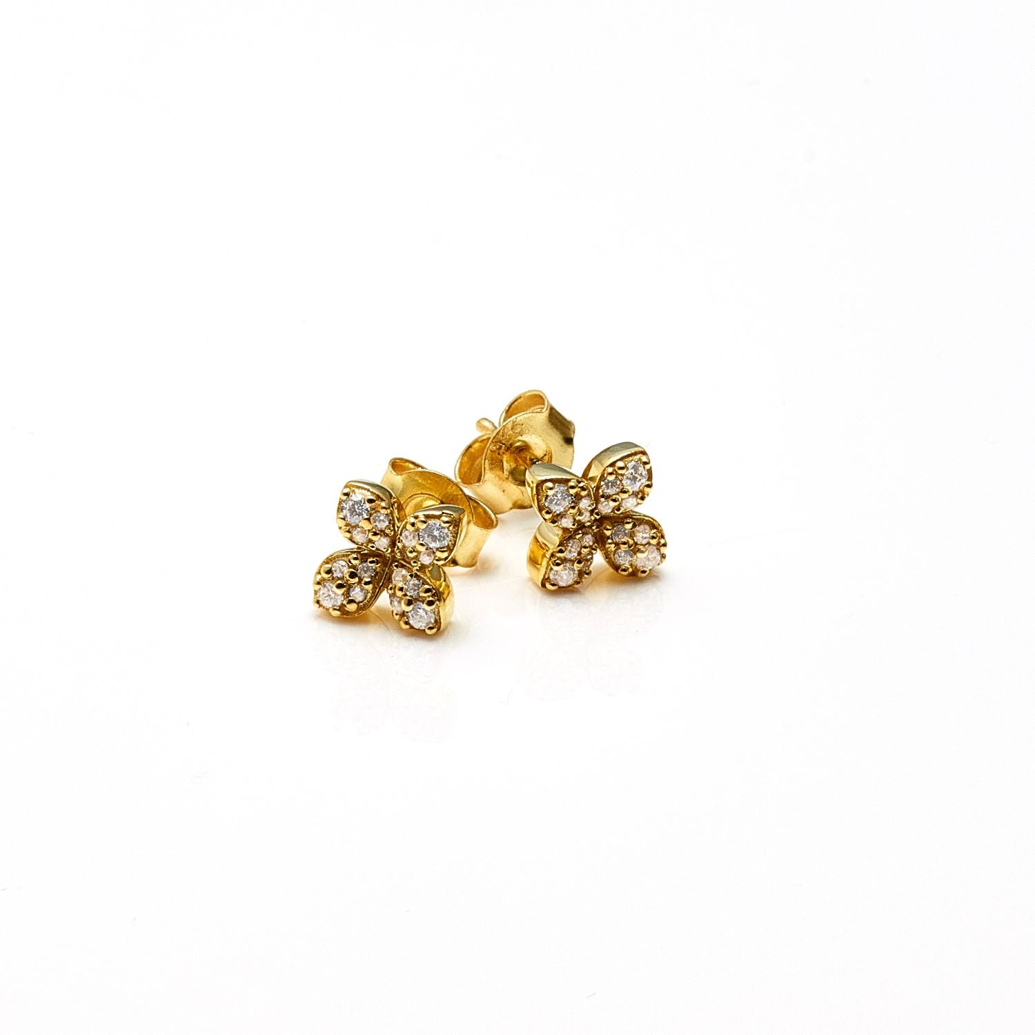 Flora Stud Earrings Clear + Gold