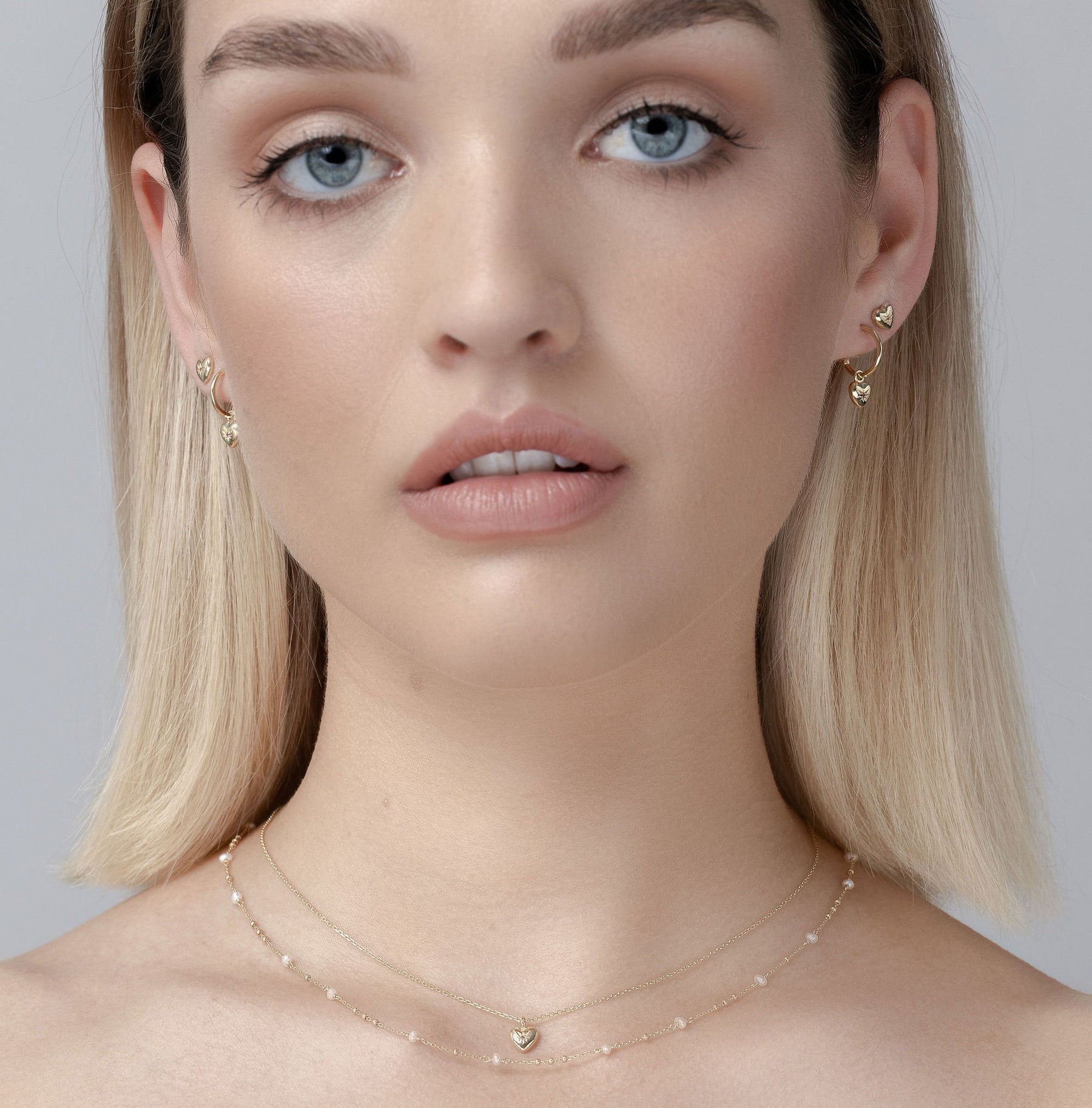 Petite Puffed Heart Hoop Earrings Ruby + Gold