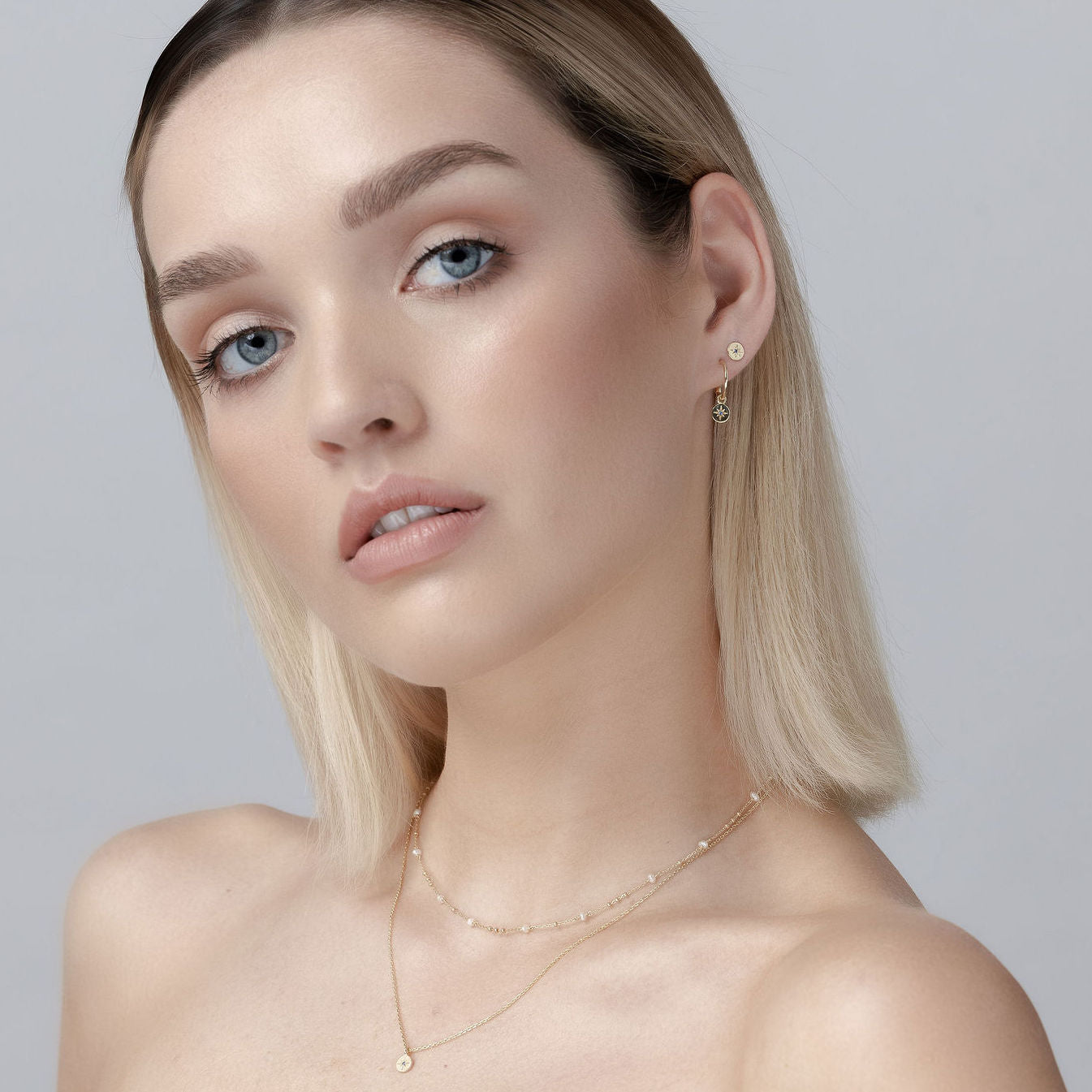 Petite North Star Hoop Earrings Blue Sapphire + Silver