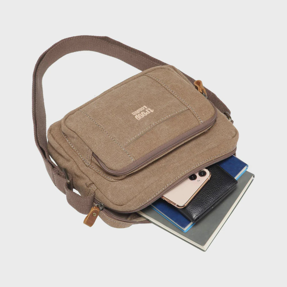 TRP0235 TROOP LONDON CLASSIC CANVAS ACROSS BODY BAG - Brown