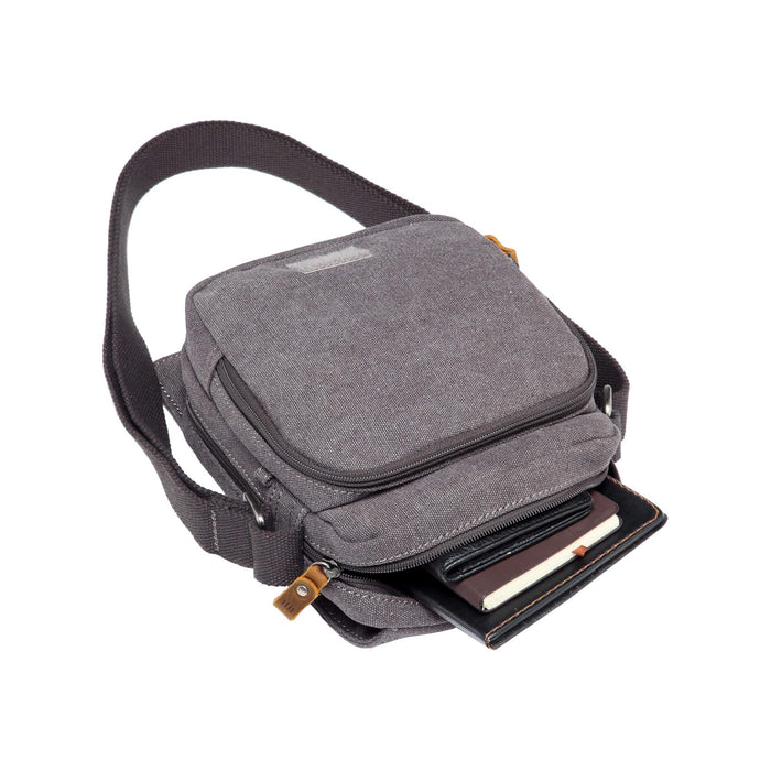 TROOP LONDON CLASSIC CANVAS ACROSS BODY BAG - Charcoal