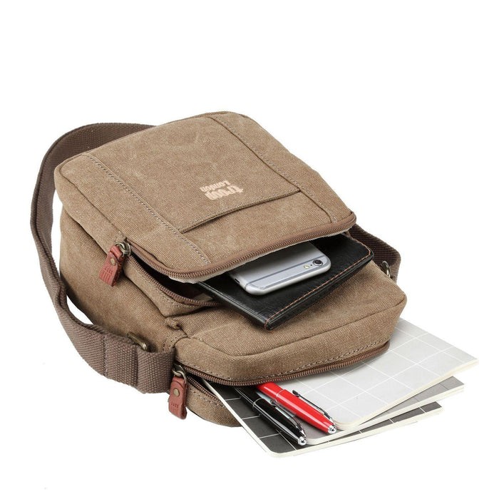 TRP0370 TROOP LONDON CLASSIC CANVAS ACROSS BODY BAG - Brown