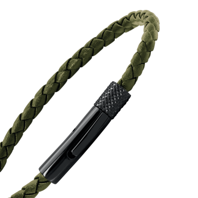 DRIVER: 28MM IP BLACK STEEL BRACELET, 3.5MM KHAKI BRAIDED LEATHER STRAP