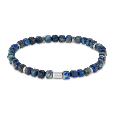 BOREAL: Bracelet with 5,5mm Lapis Lazuli Beads and Satined steel. Elastic Bracelet