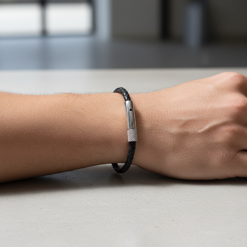 Rochet – Driver Steel & Black Braided Leather Bracelet