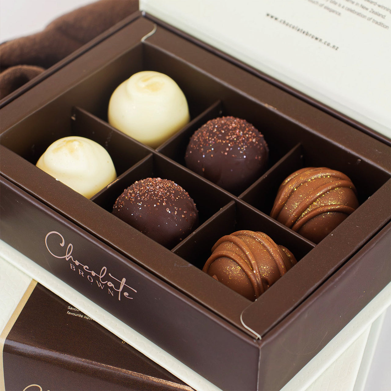 Chocolate Brown Boxed Chocolates 6Pk Happy Hour